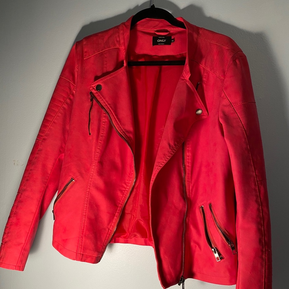 Hot pink faux Leather European jacket